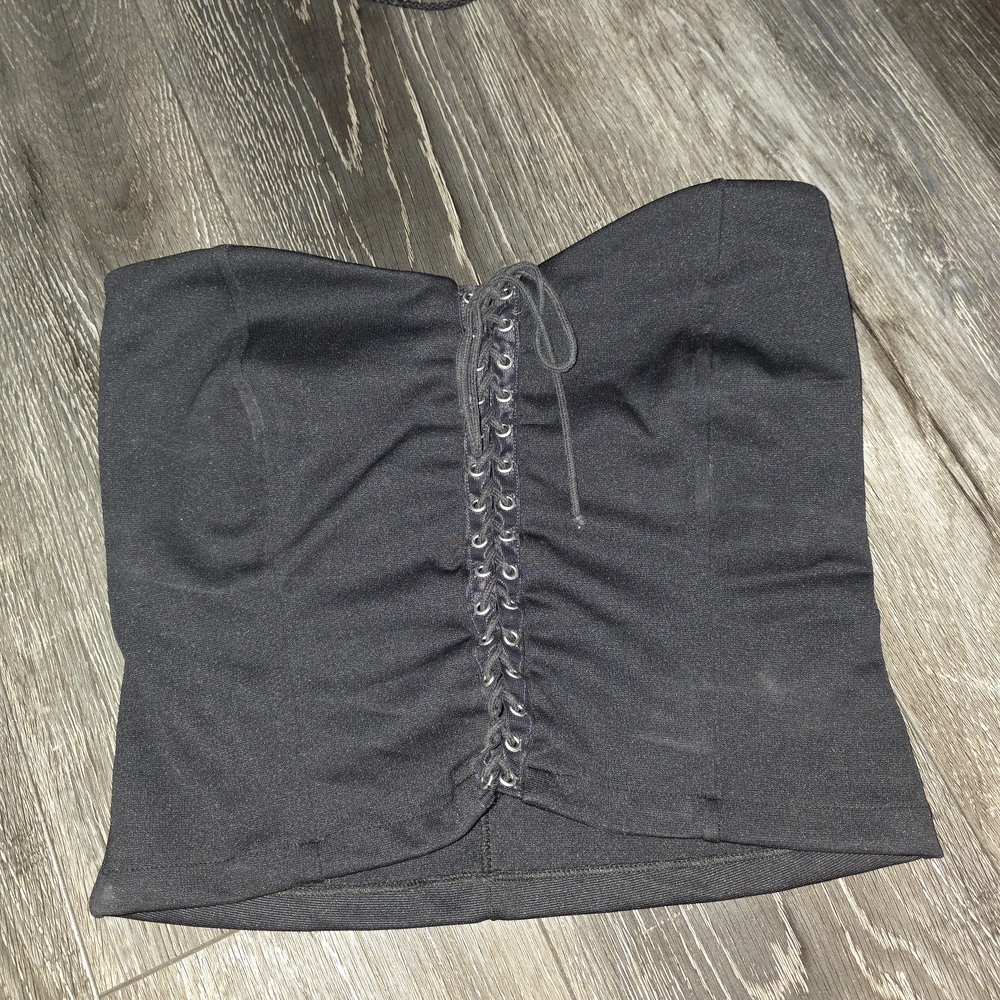 Black Lace-Up Crop Top